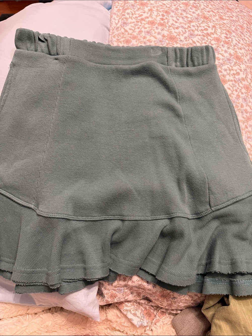Free People Sage Green Ruffle Hem Skirt with pockets